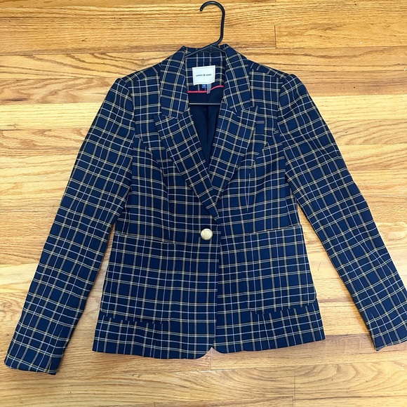 Court & Rowe Navy Peak Lapel Check Plaid Blazer - Picture 2 of 4